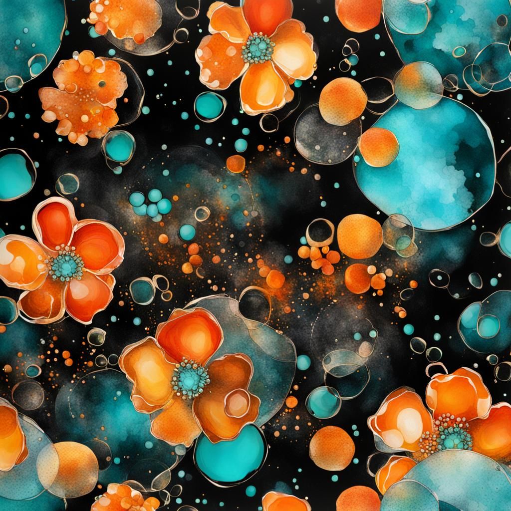 Flowers and Bubbles in Alcohol Ink Style