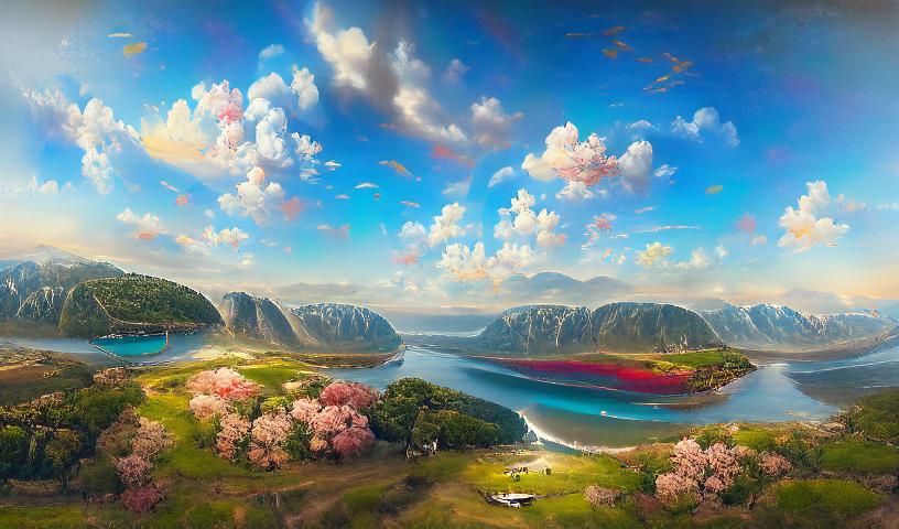 Estuary Bird's Eye View with Red Flower Trees