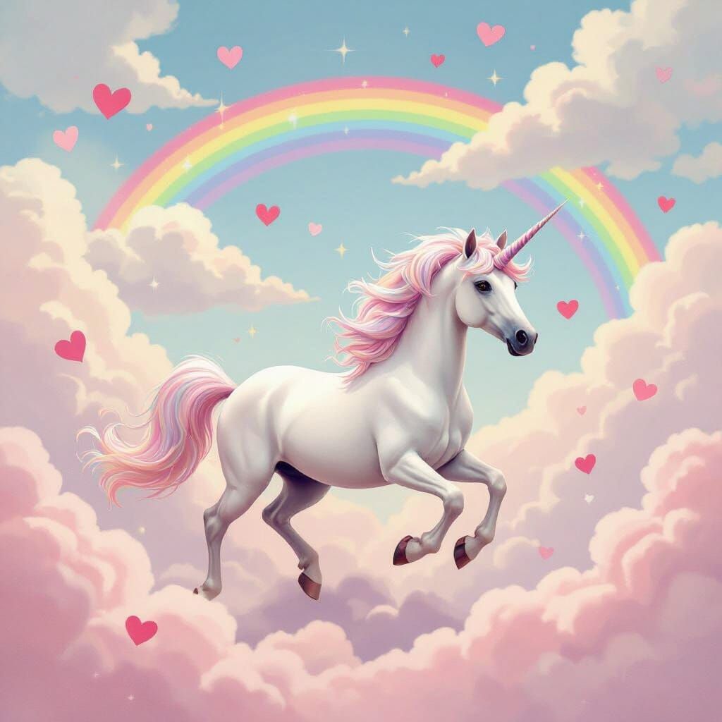 Whimsical Unicorn Gallops Through Cotton Candy Clouds