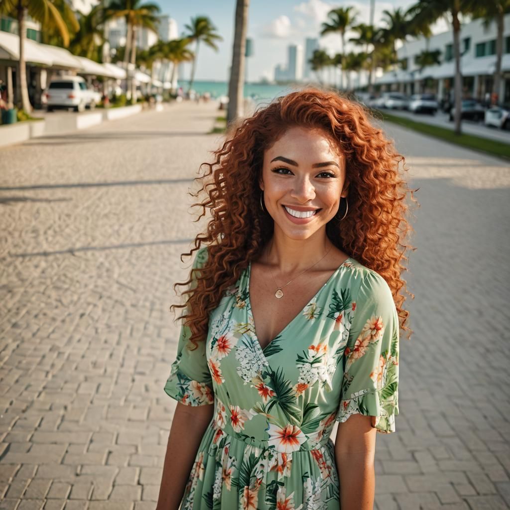 Smiling Woman with Red Hair on Miami Beach