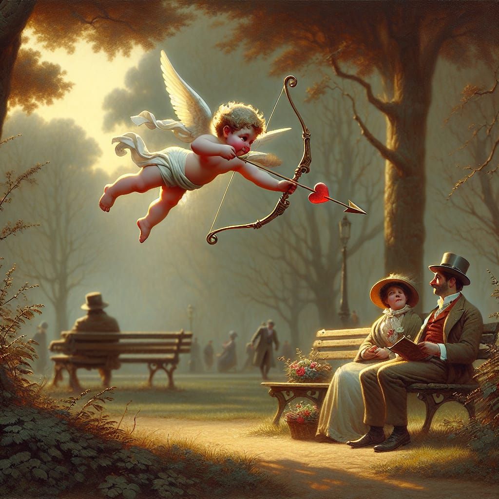 Chubby Cupid Prepares to Launch Heart-Tipped Arrow in Whimsi...