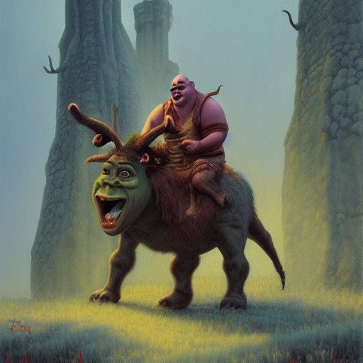 Evil Shrek and Donkey Horror in Oil Painting