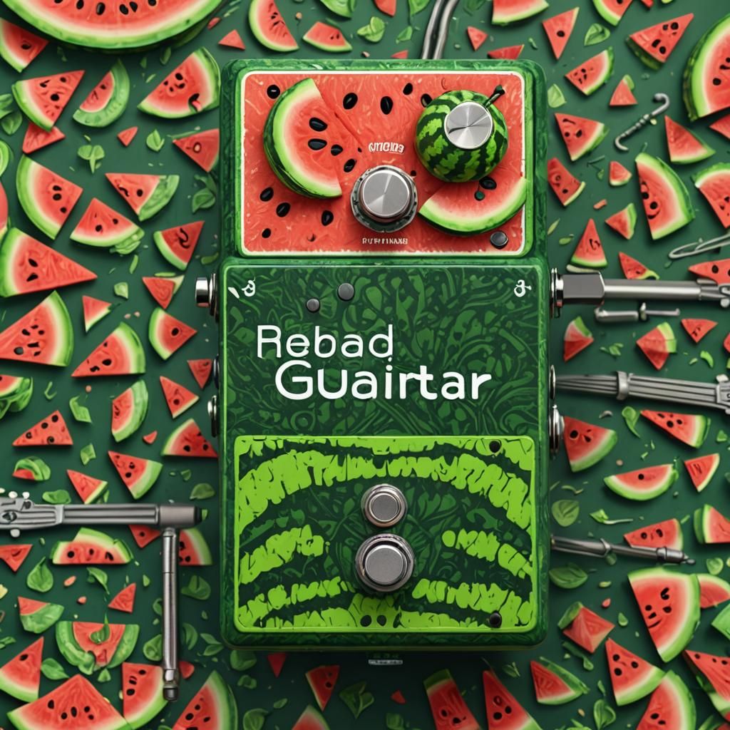 Green Guitar Pedal with Watermelon Motif
