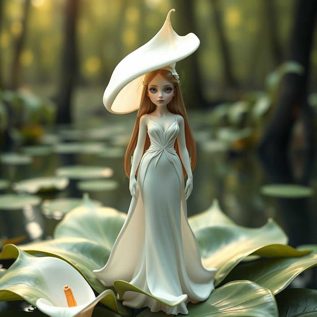 Miniature Woman in Calla Lily Dress: Fantasy Art