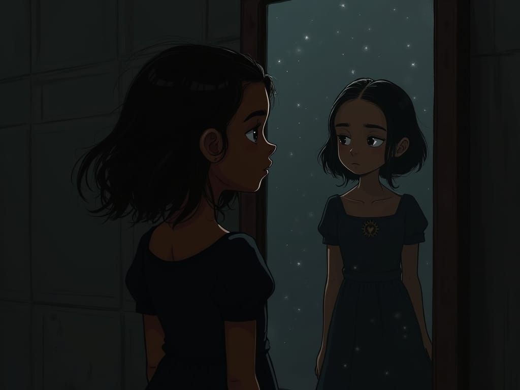 Gothic Girl in Dimly Lit Room Illustration