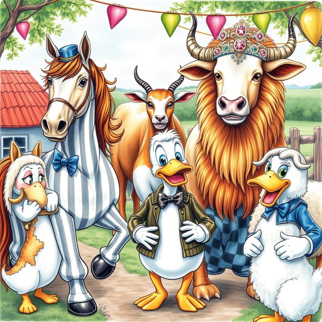 Farm Friends in Whimsical Fancy Dress