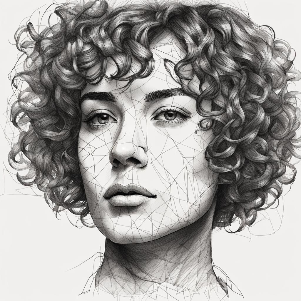 Minimalist Portrait: White Woman with Curly Hair