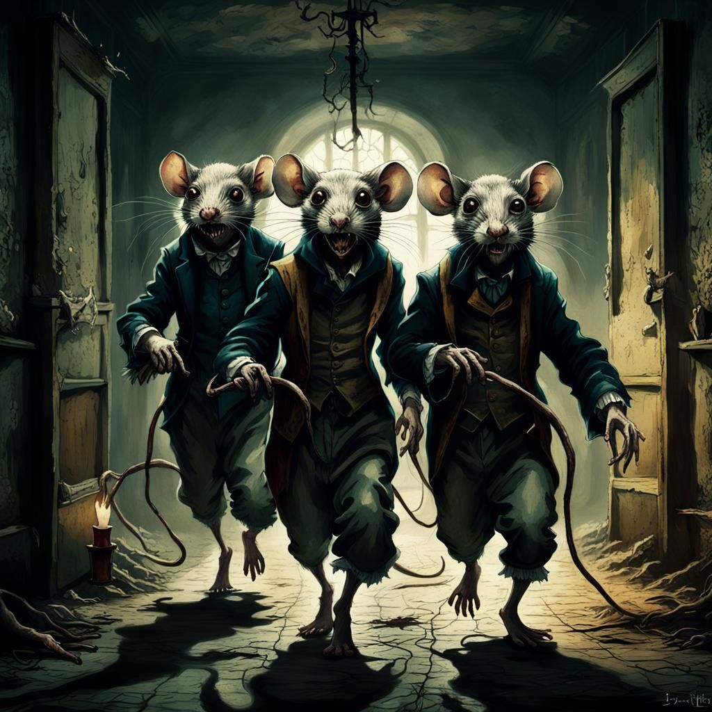 Grotesque Mice in Asylum: Dark Fantasy Illustration