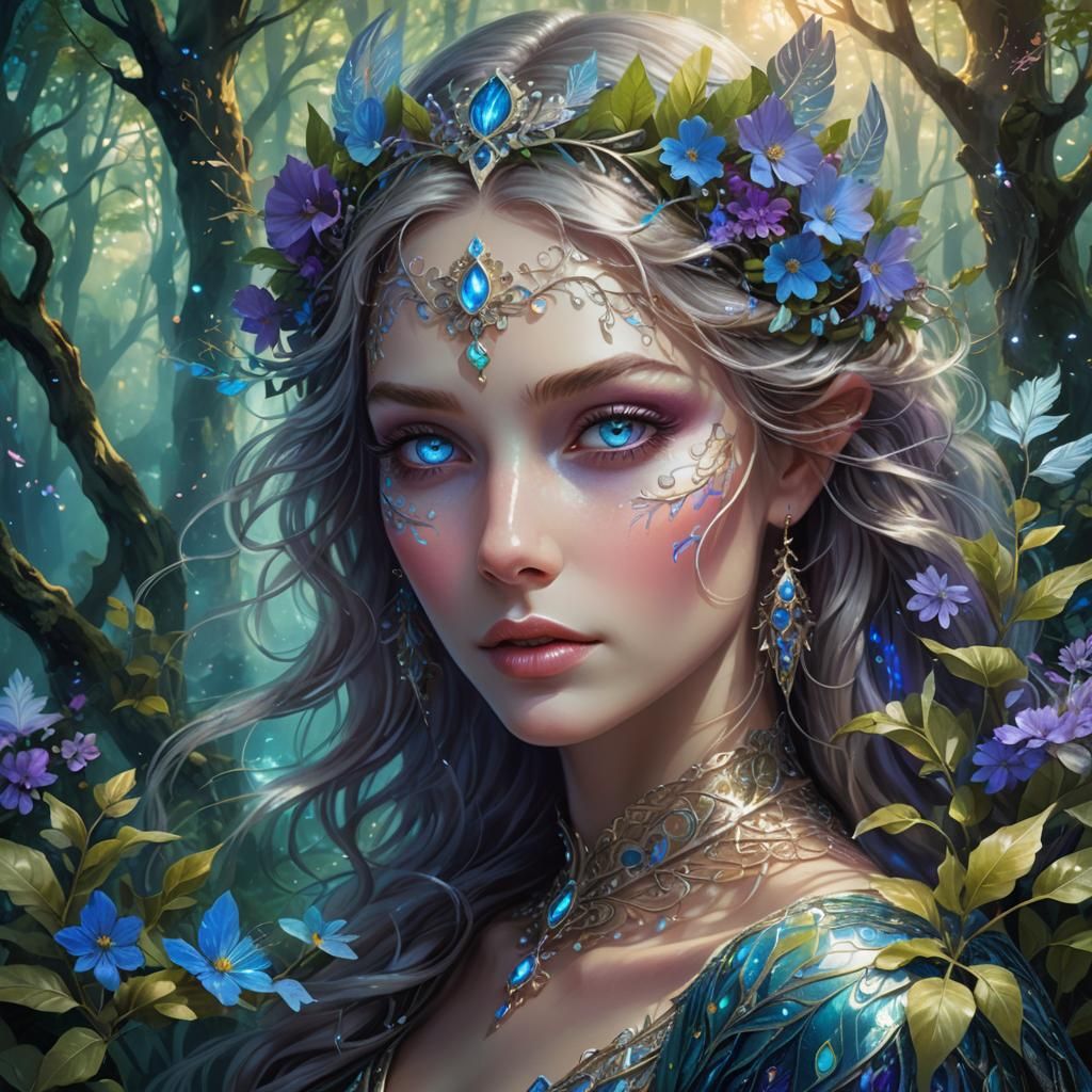 Mystical Woman in Lush Forest: Fantasy Art