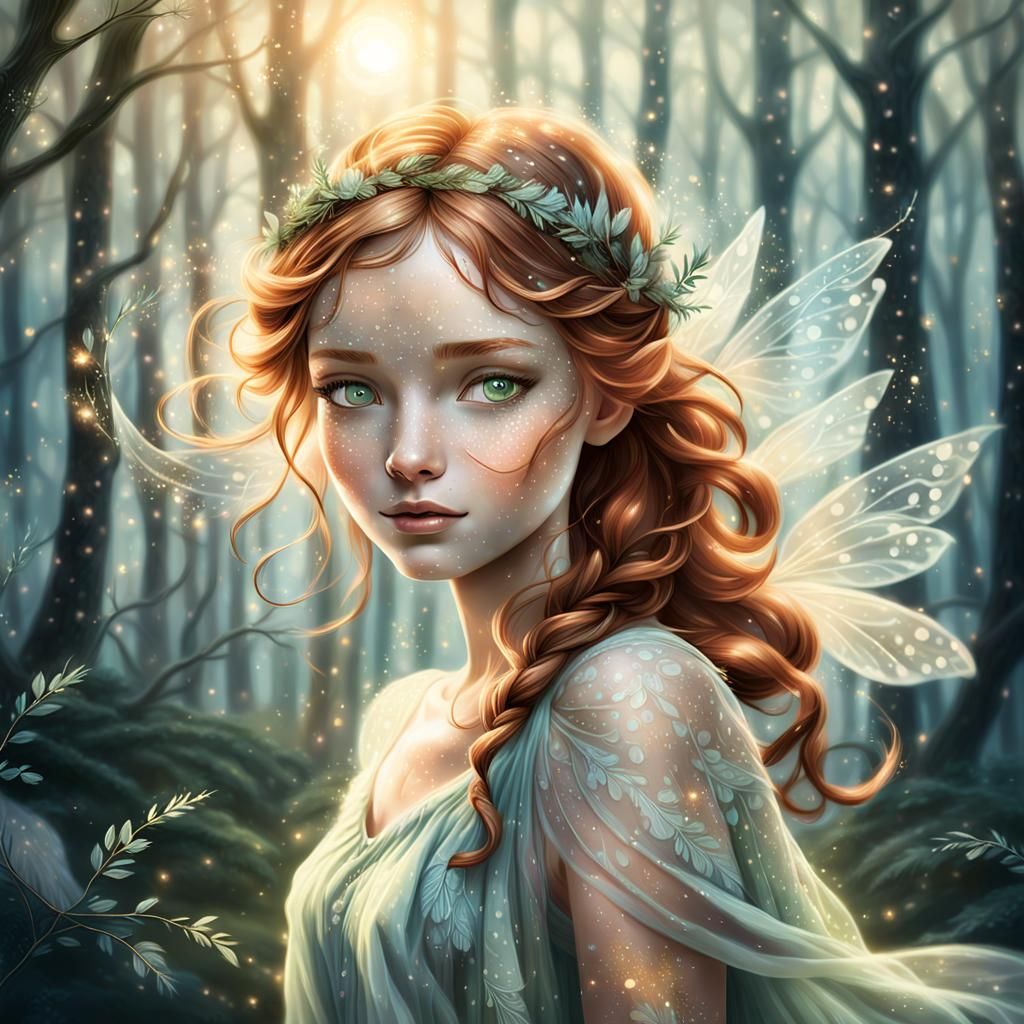 Dreamy Fairy Girl in Pastel Woodland, Fantasy Art