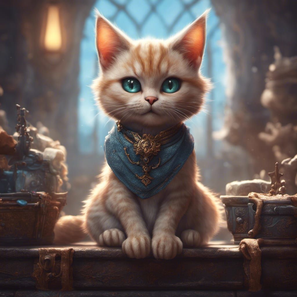 Cute Content Cat on Lap - Detailed Matte Painting