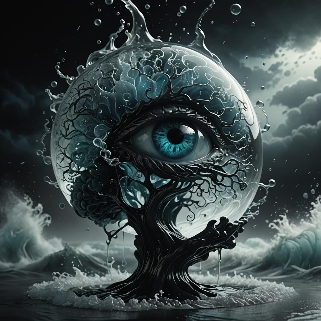 Glass A with Brain and Eye in 3D Dark Fantasy