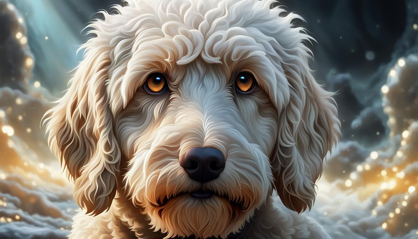 Albino Labradoodle Portrait in Hyperrealism Style
