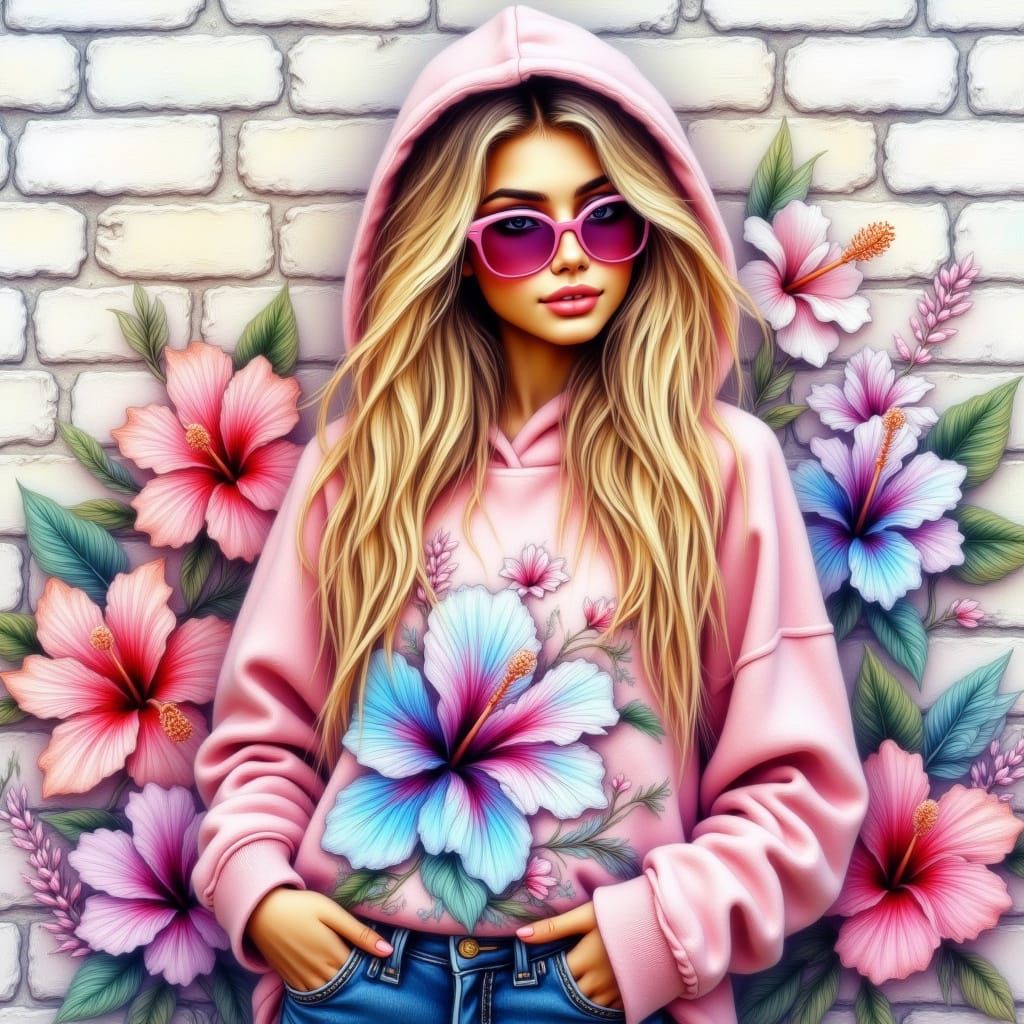 Whimsical Woman with Blonde Hair in Watercolor Style