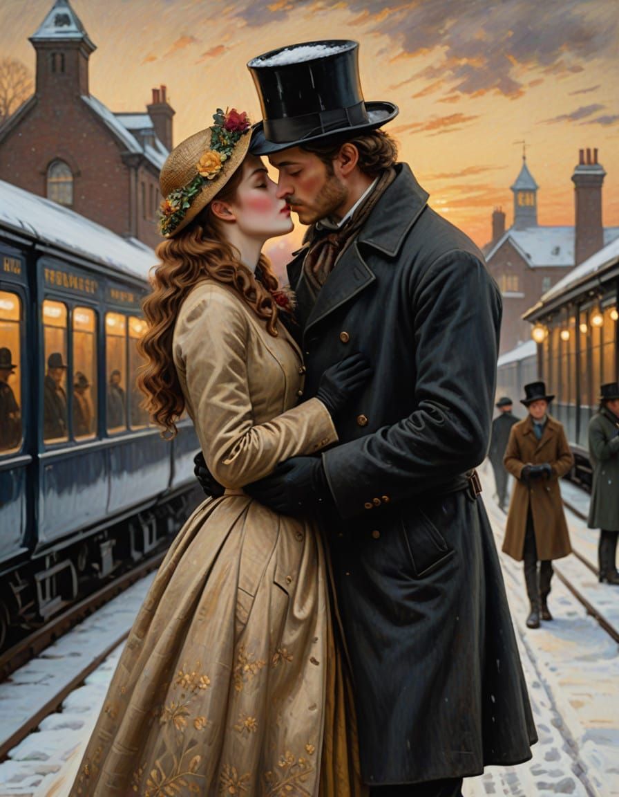 Victorian Railway Station Romance in Golden Light
