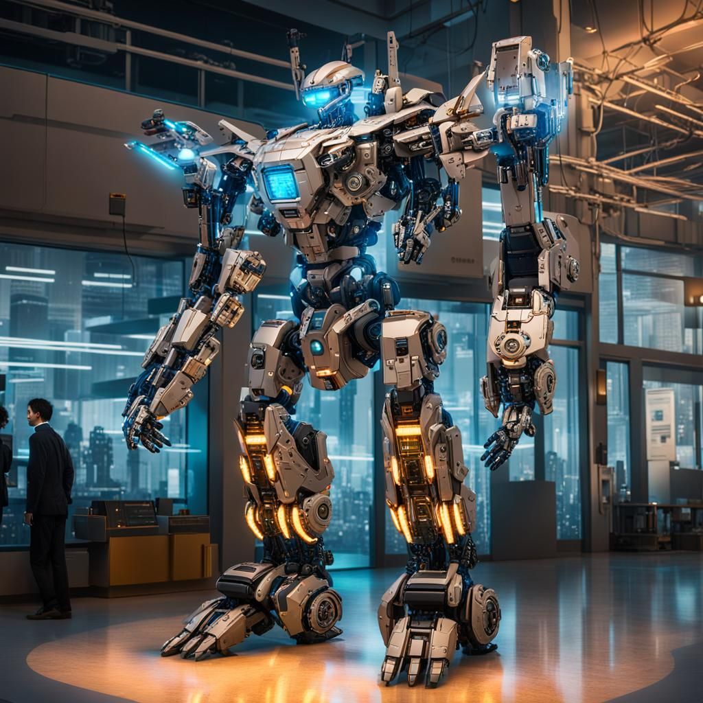 Futuristic Electronic Mecha in High-Tech Laboratory