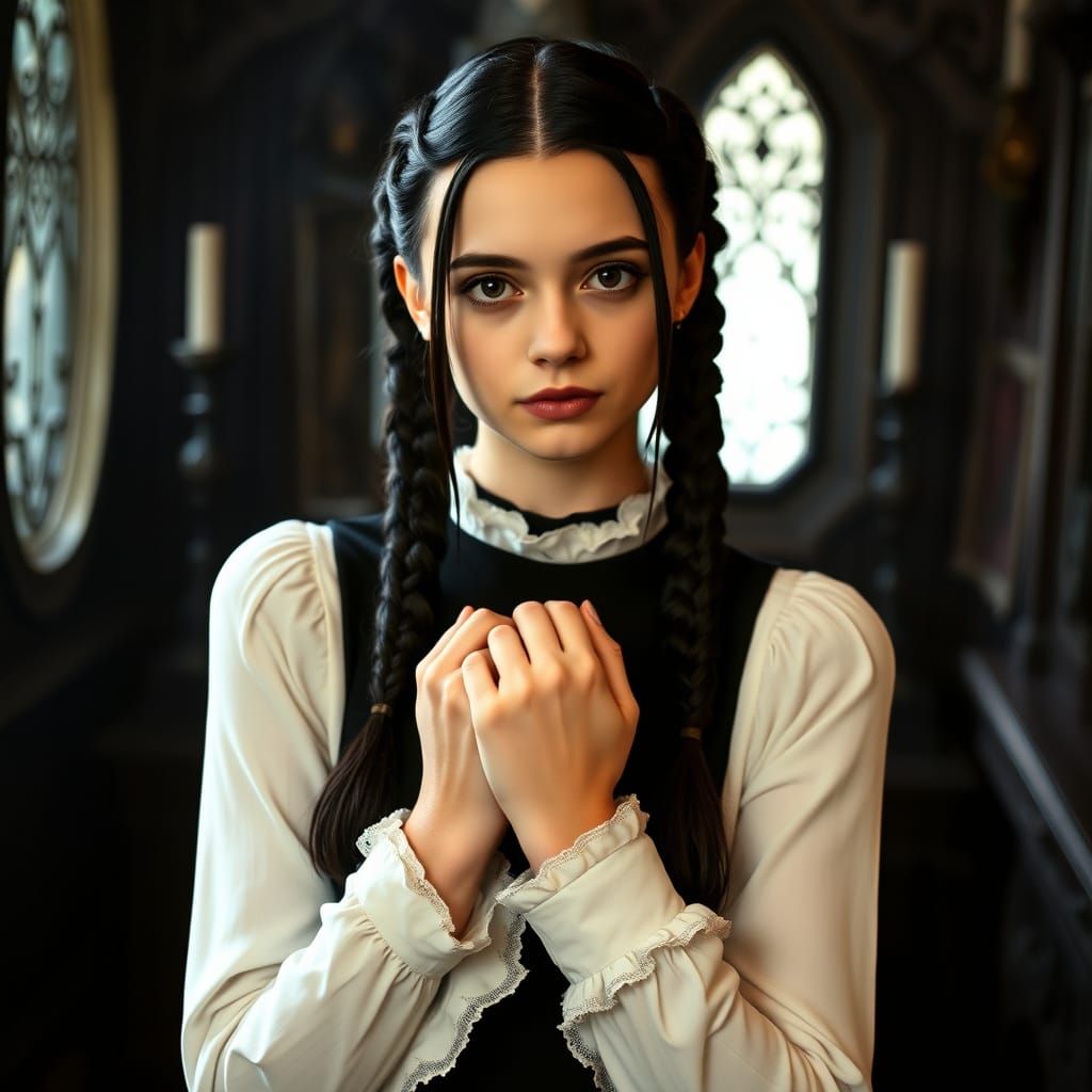 Wednesday Addams Portrait in Gothic Victorian Style