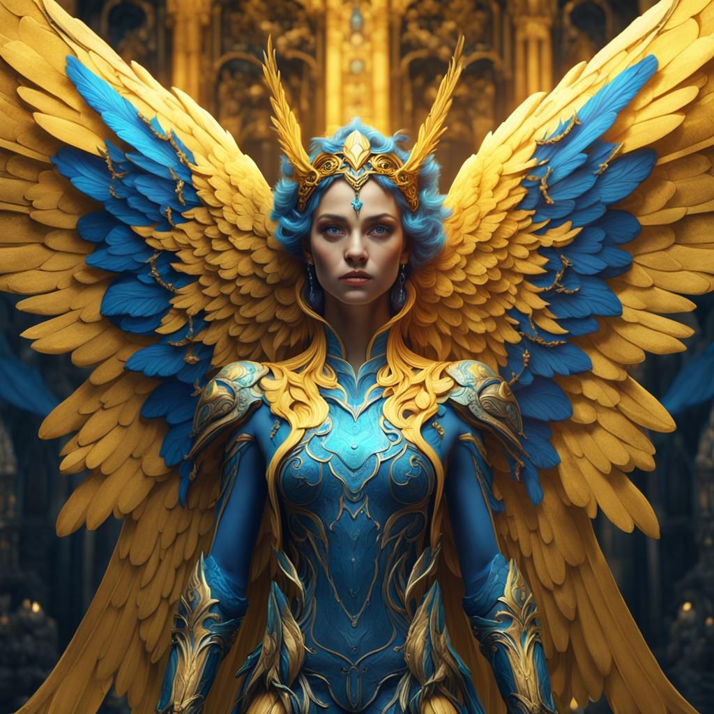 Stunning Yellow Angel with Blue Wings