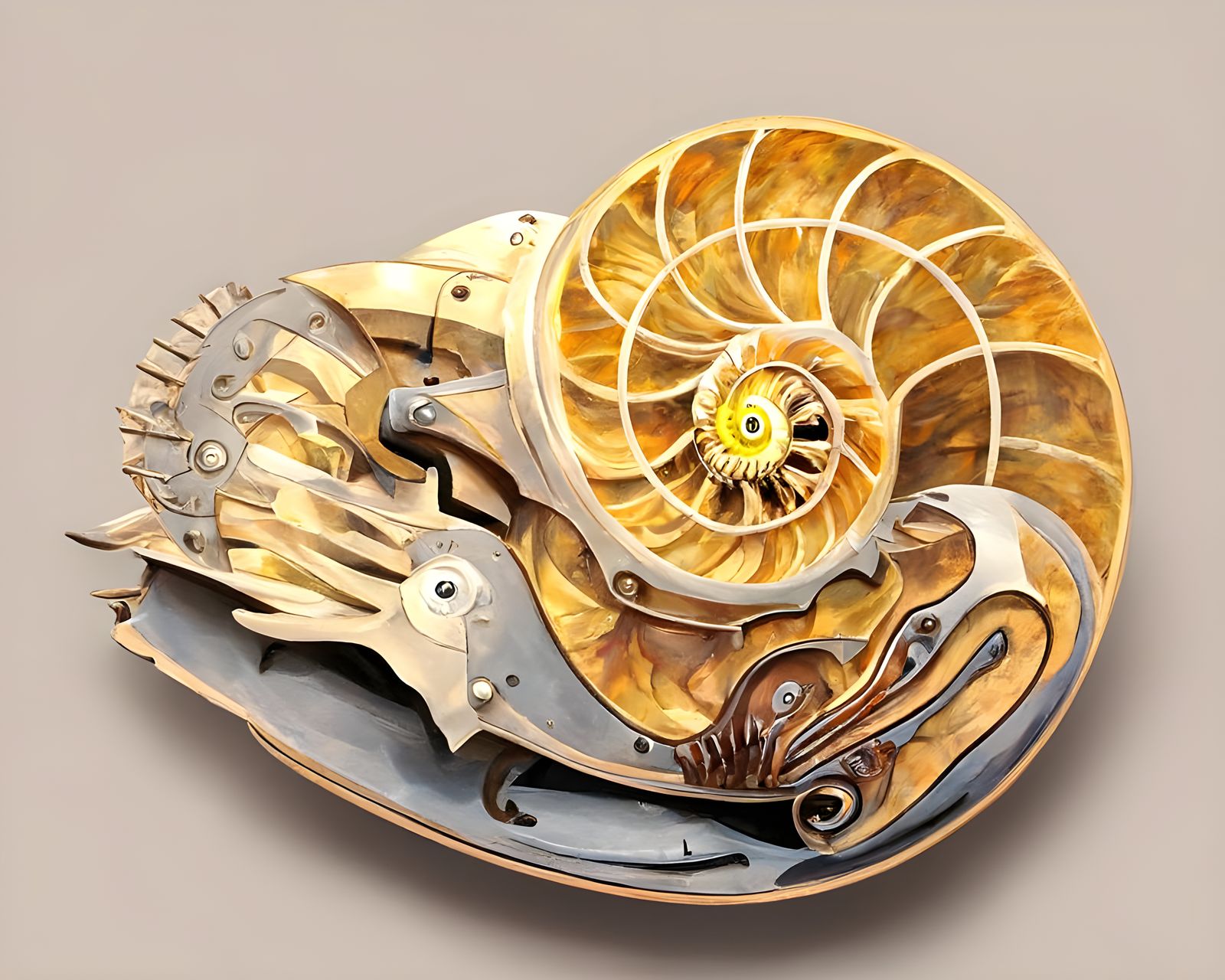 Clockwork Nautilus: Detailed Digital Street Art