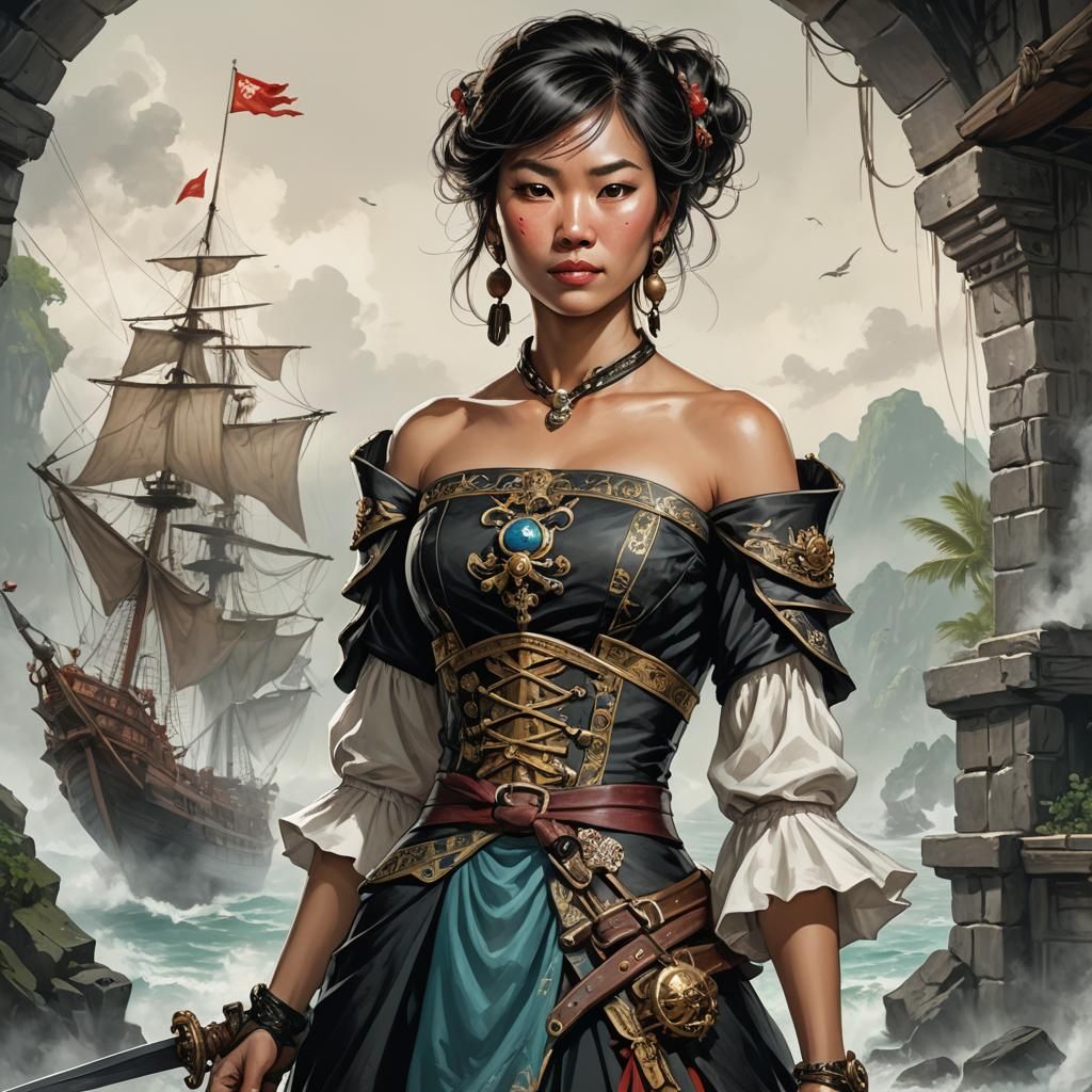 Chinese Pirate Portrait in D&D Style