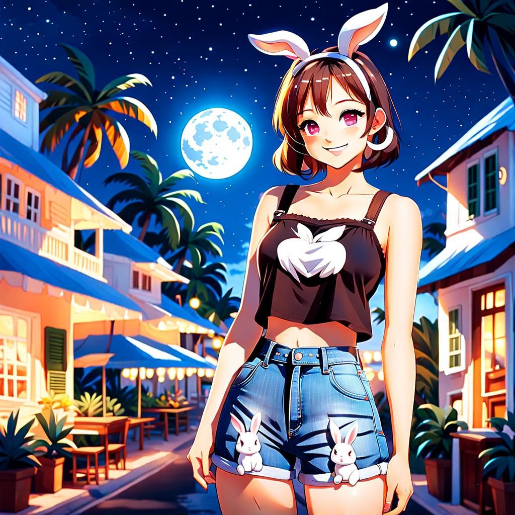 Thai Girl with Rabbit Ears in Anime Style