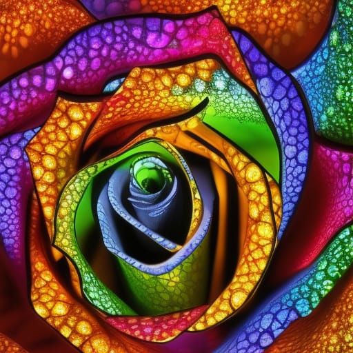 Rainbow Stained Glass Rose with Neon Glow