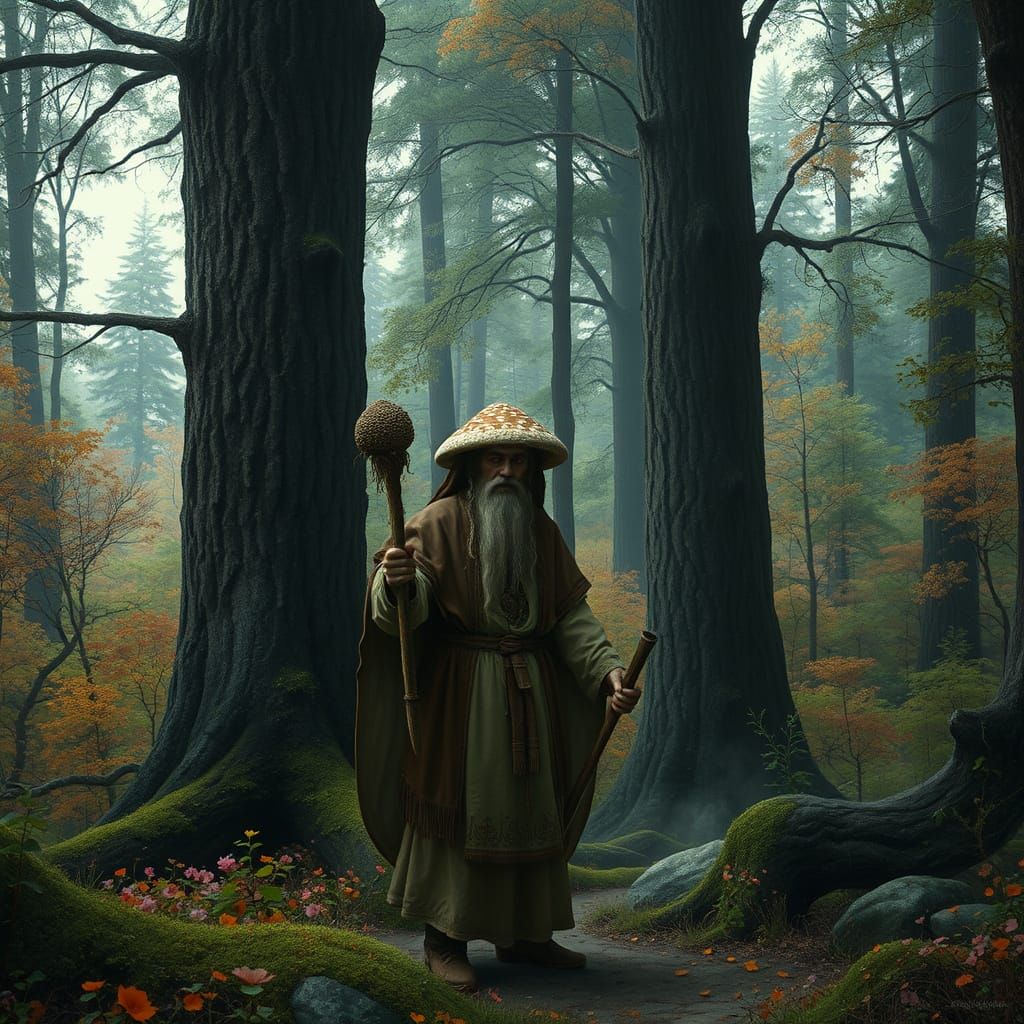 Mushroom Shaman in Mystical Medieval Forest