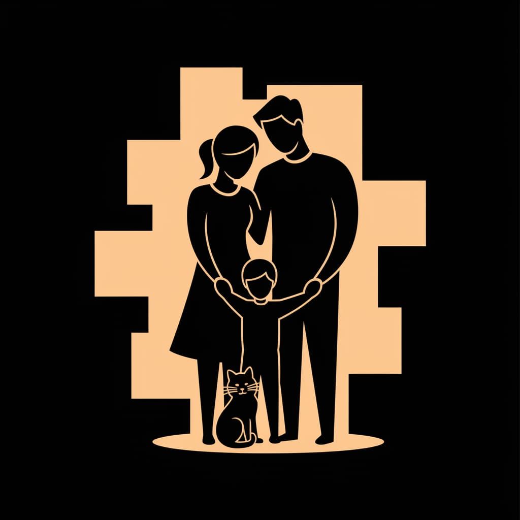 Modern Vector Logo of Family with Cat