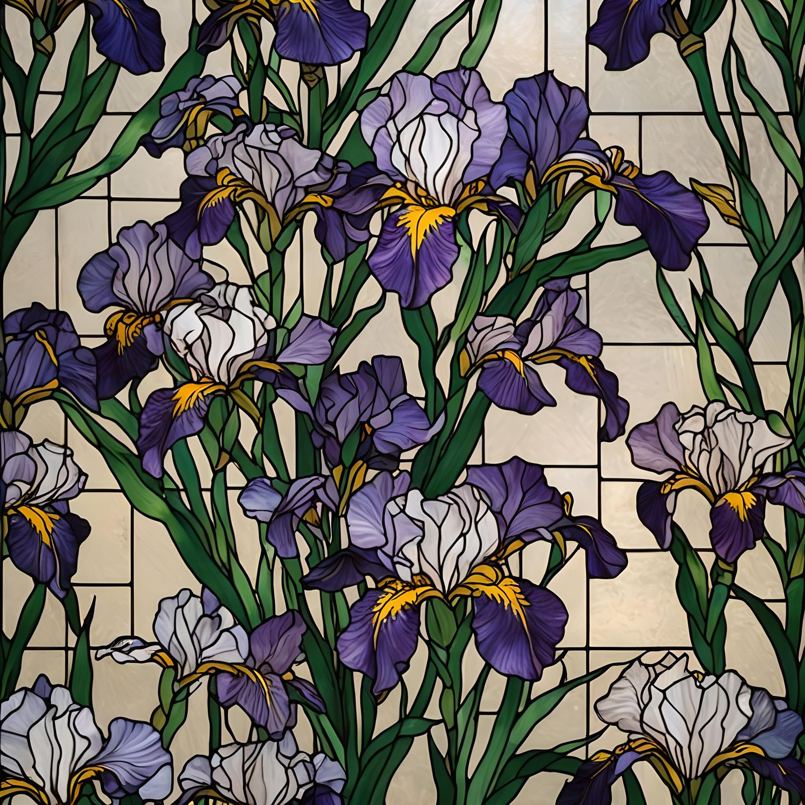 Stained Glass Iris Flower Art