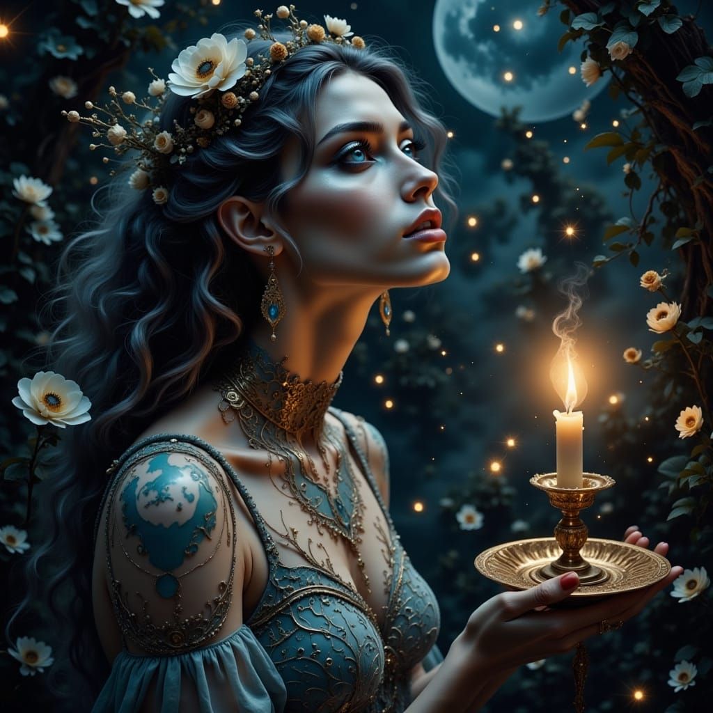 Ethereal Beauty in Dark Celestial Realm