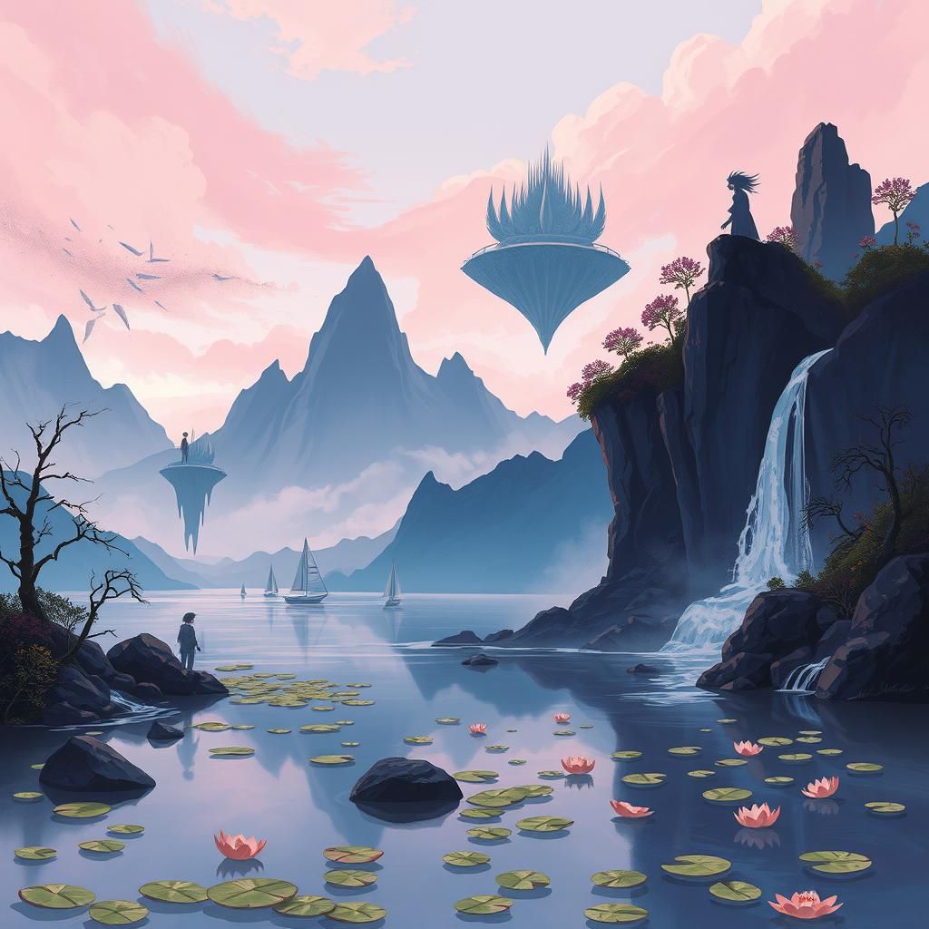 landscape combining elements of impressionism, minimalism, a...