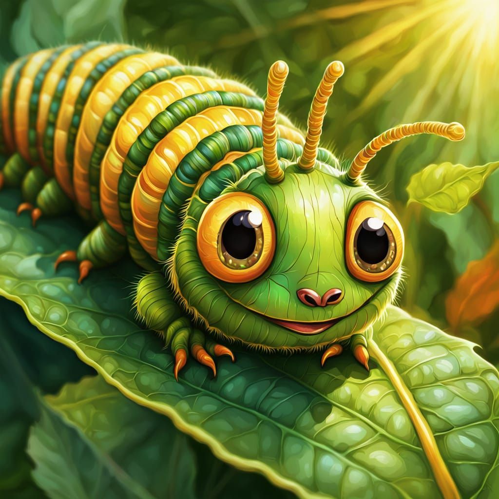 Excited Caterpillar Concept Art in Digital Painting Style