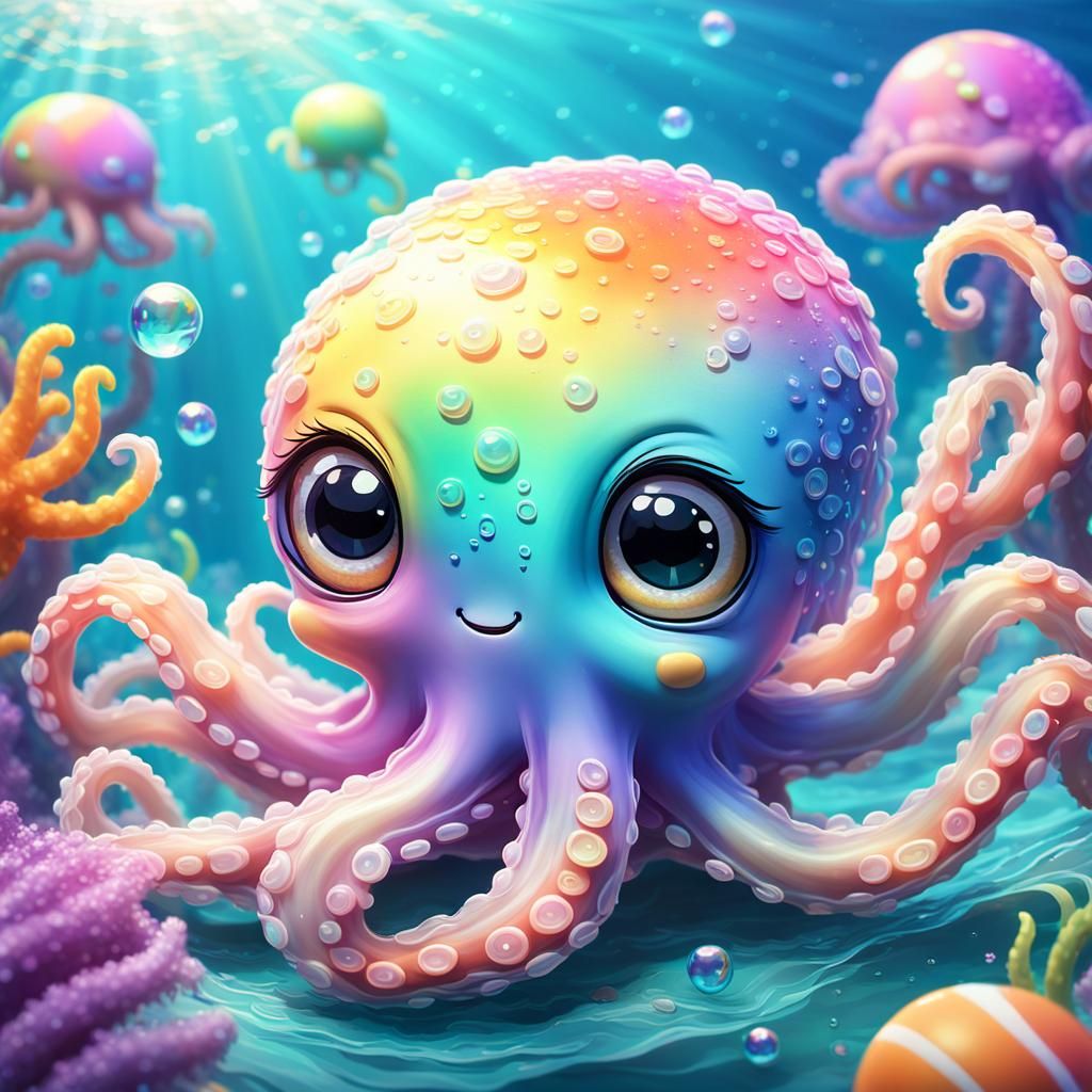 Adorable Octopus Plays Sports: Vibrant 3D Anime Art