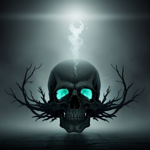 Haunting Skull in Ethereal Mist with Ghostly Light