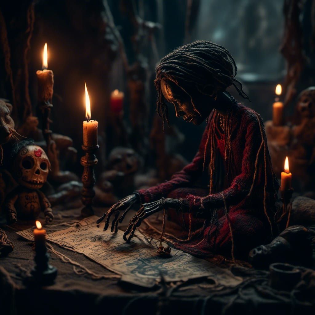 Eerie Voodoo Doll in Gothic Horror Style