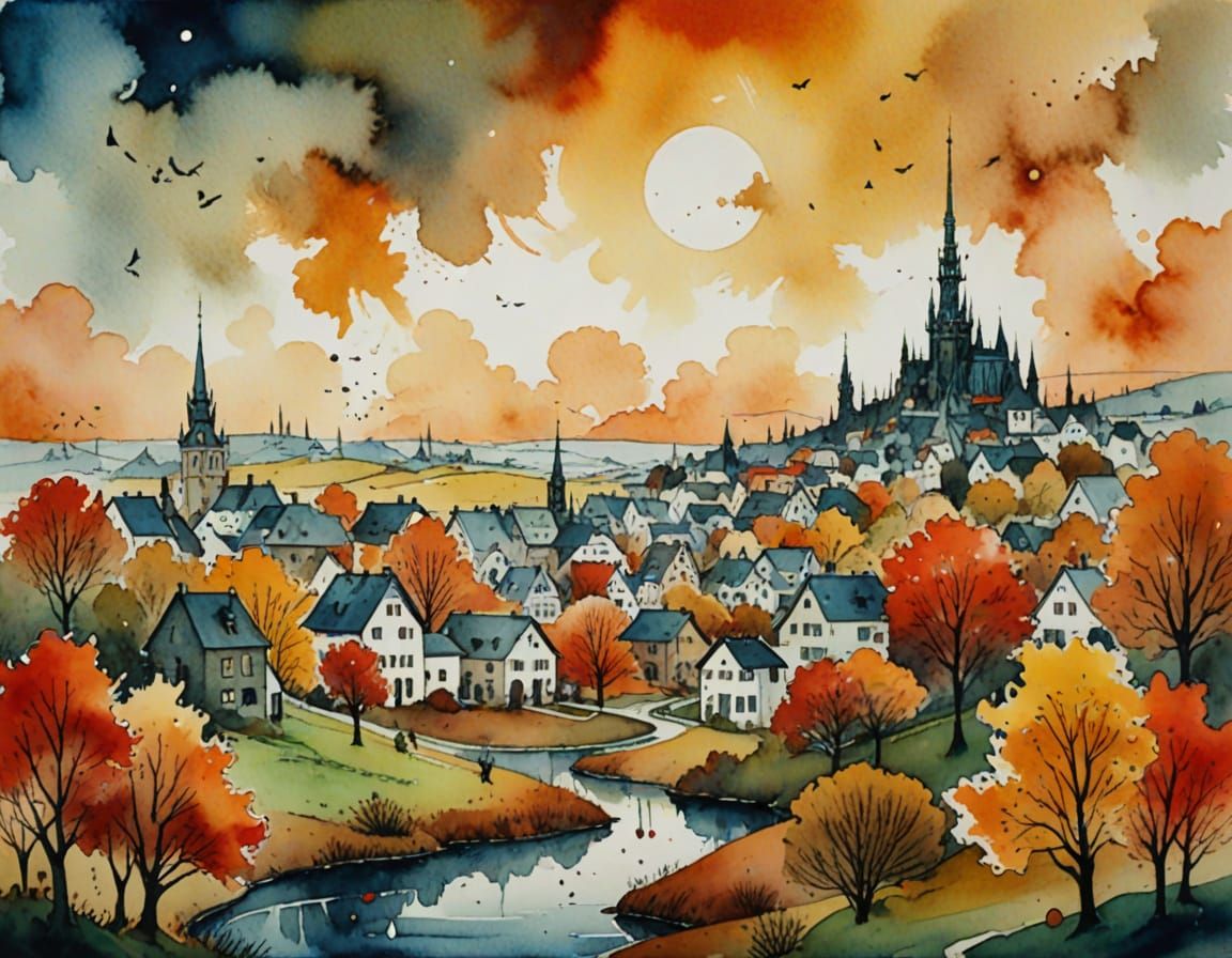 Surreal Magical Dystopia in Watercolor Ink