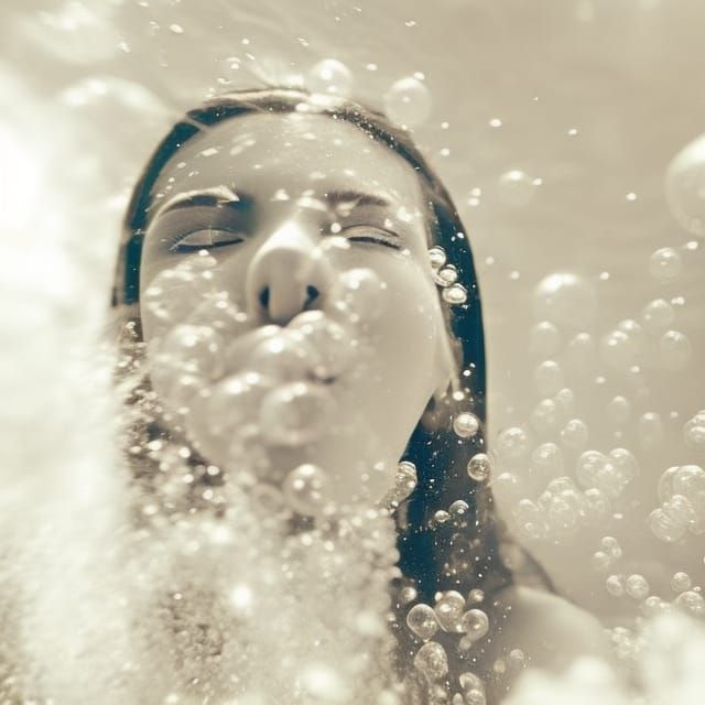 Underwater Portrait of Smiling Girl in Polaroid Style