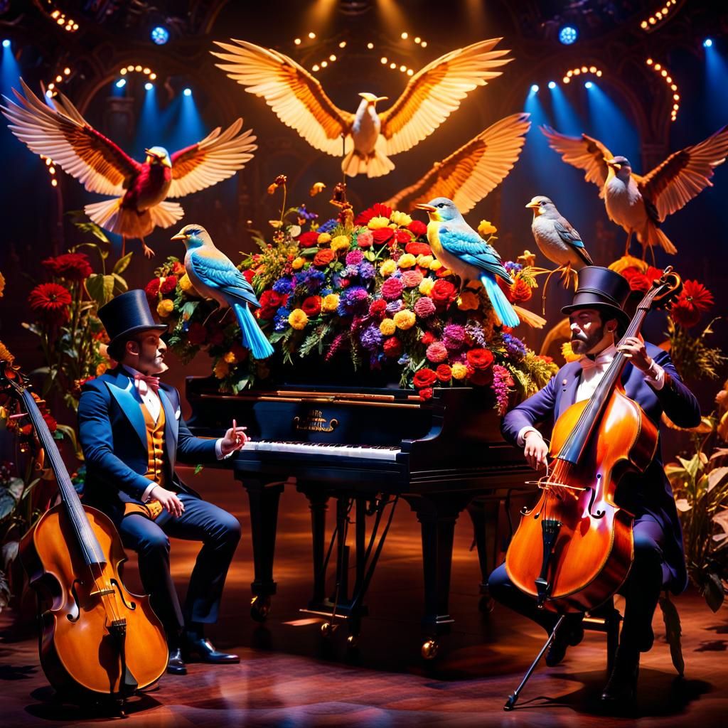 Mythical Creatures Ragtime Band in Photorealistic Style