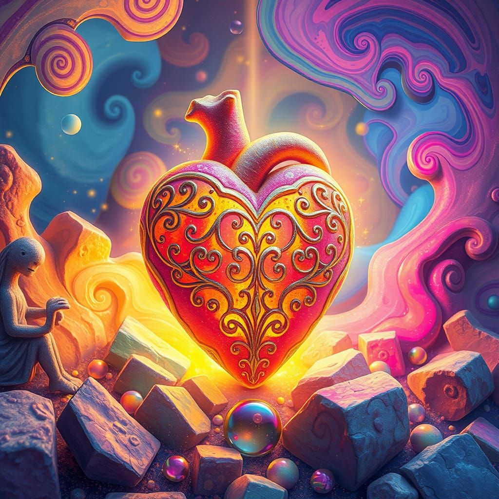 Melting Stone Heart in Gouache Candyland