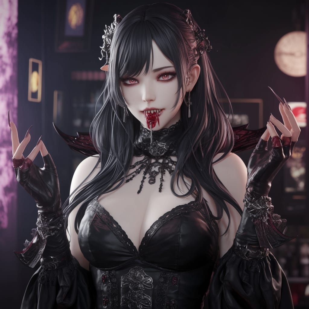 Japanese Gothic Vampire Woman in a Club Setting