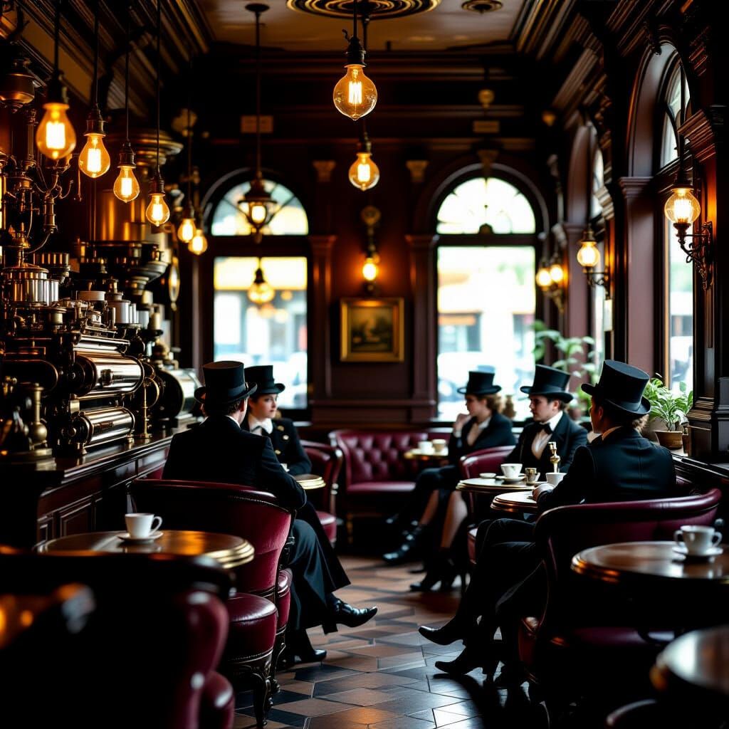 Steampunk Cafe Interior in a Cinematic Style