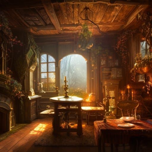 Cozy Cottage Kitchen with Fireplace and Natural Light