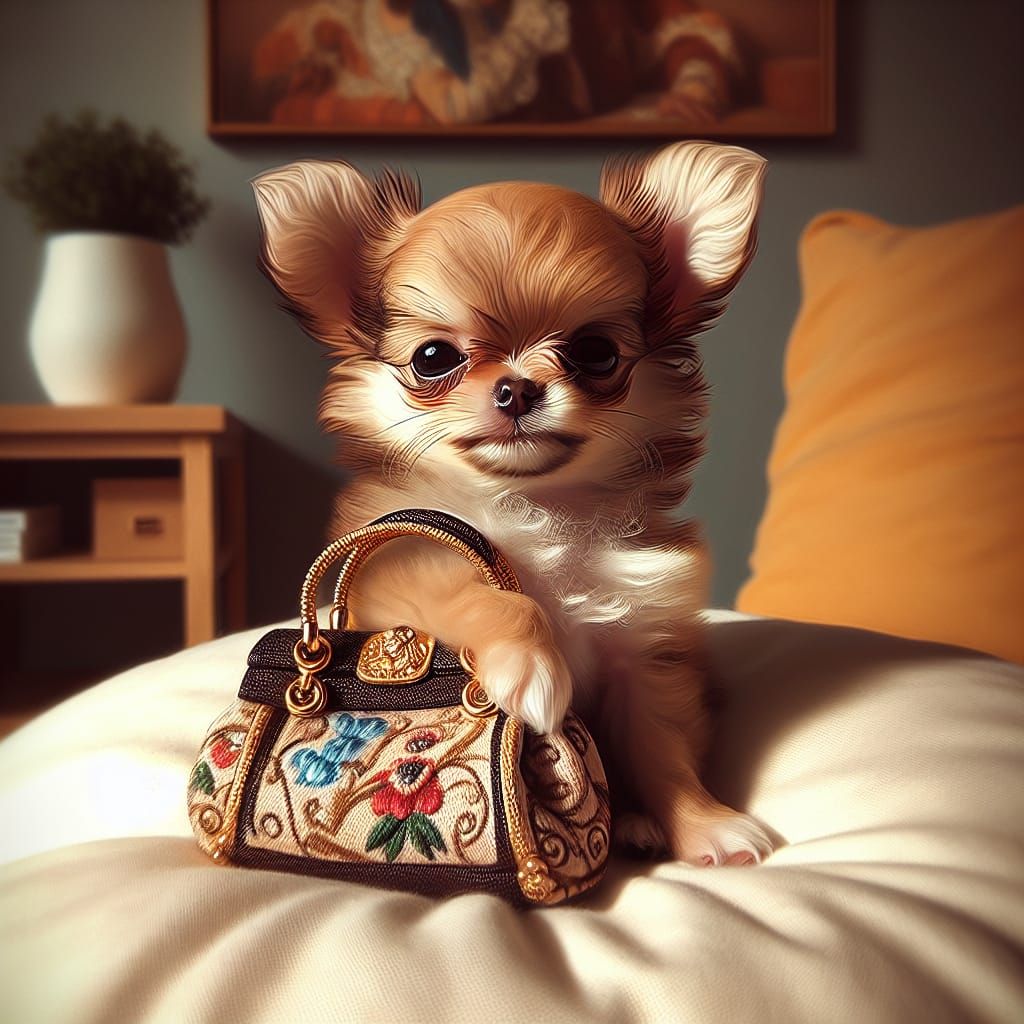 Pompous Chihuahua with Designer Bag as Digital Art