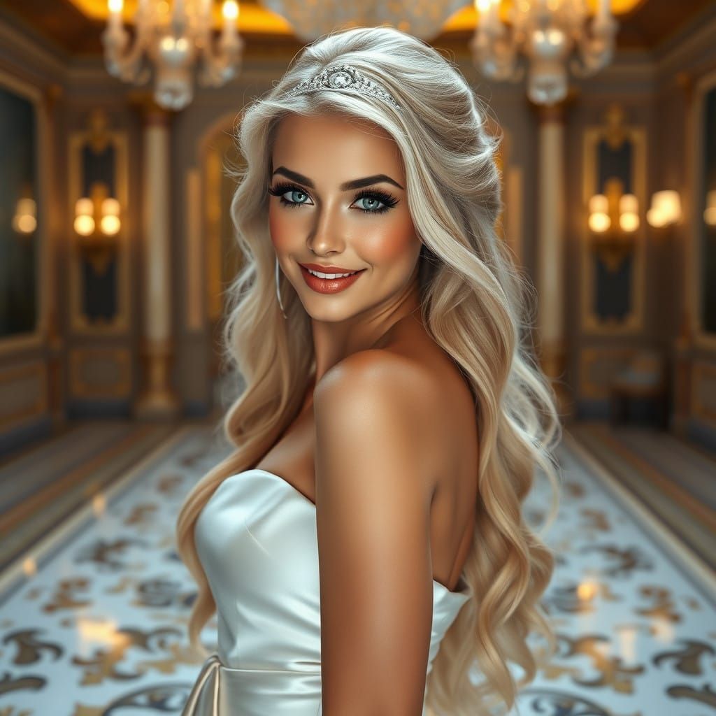 Enchanting Disney Princess in Opulent Ballroom Attire