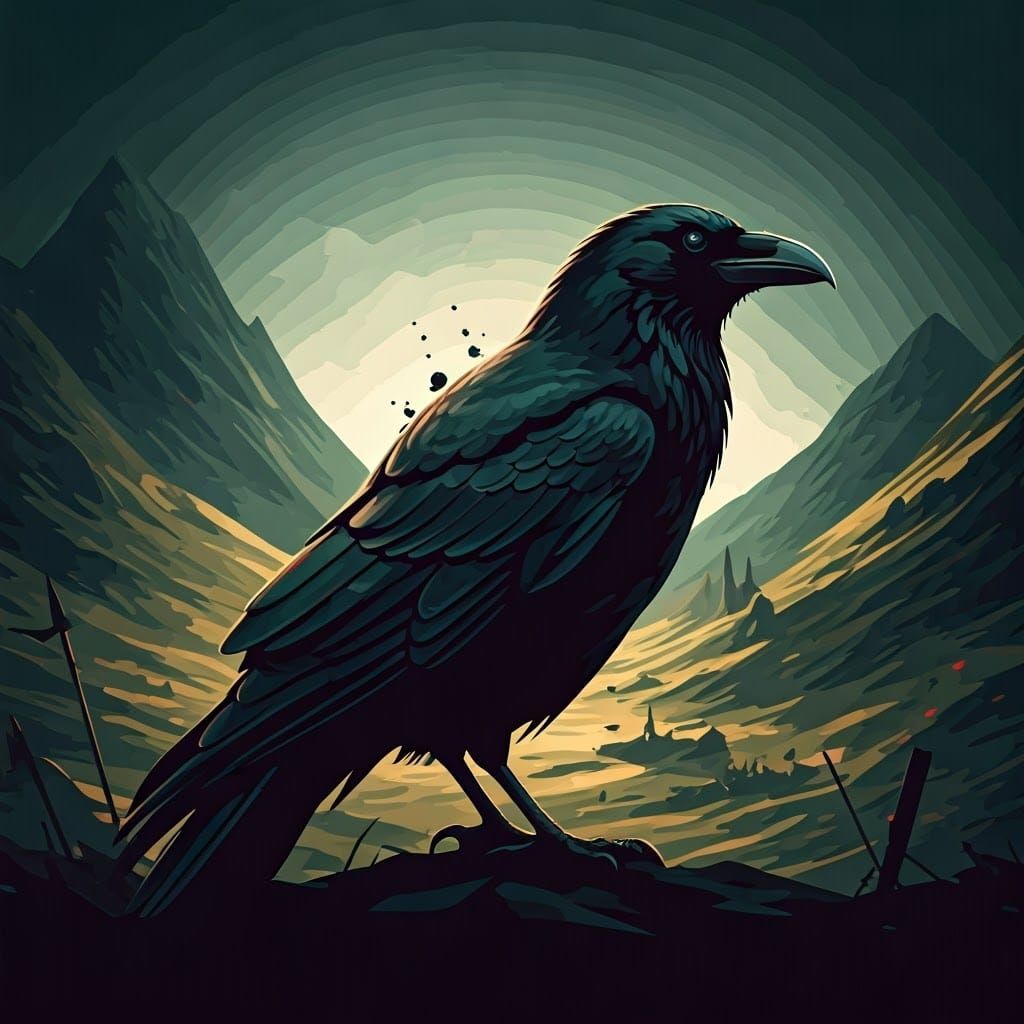 Majestic Crow Silhouette on Ancient Battlefield
