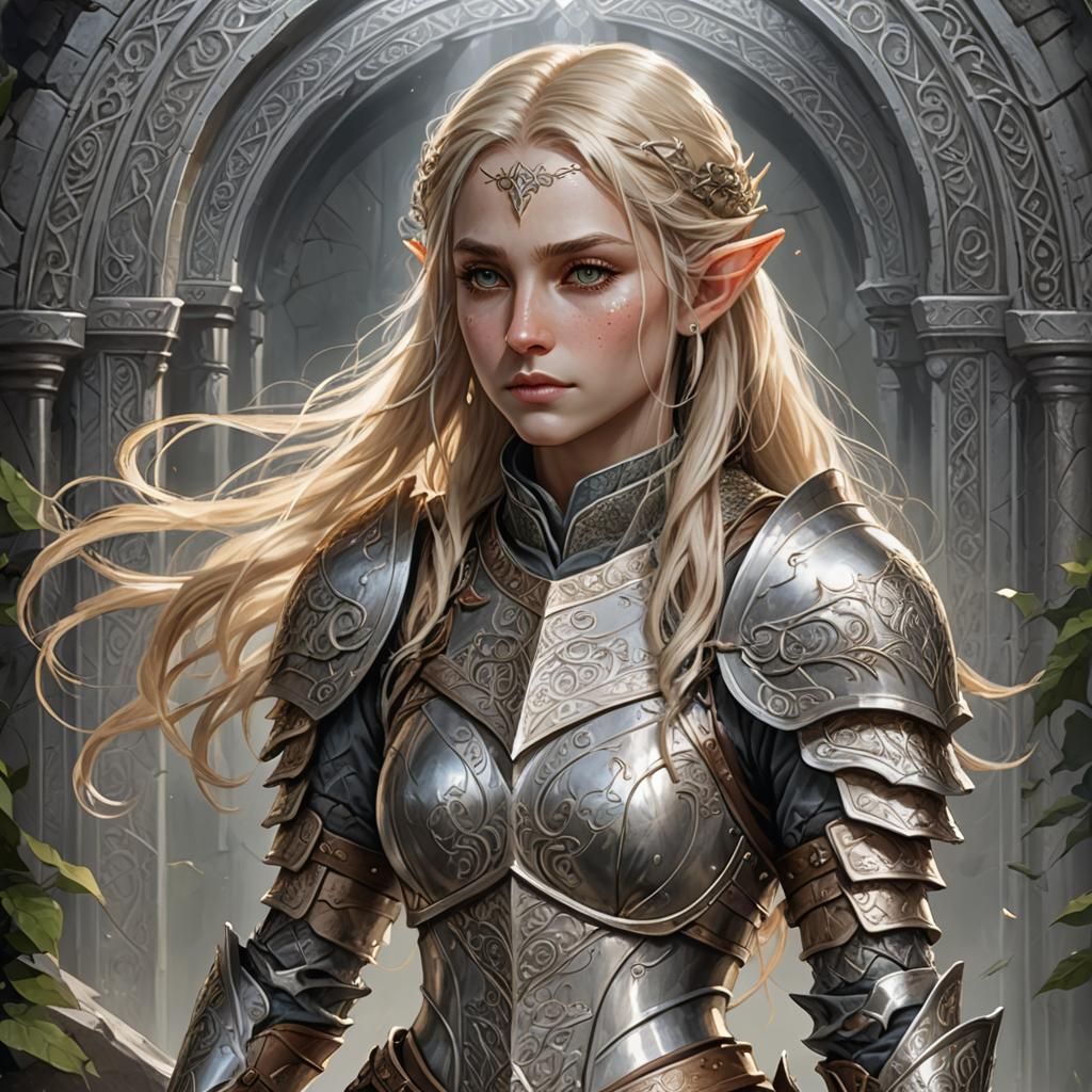 Blonde Elf in Intricate Silver Armor