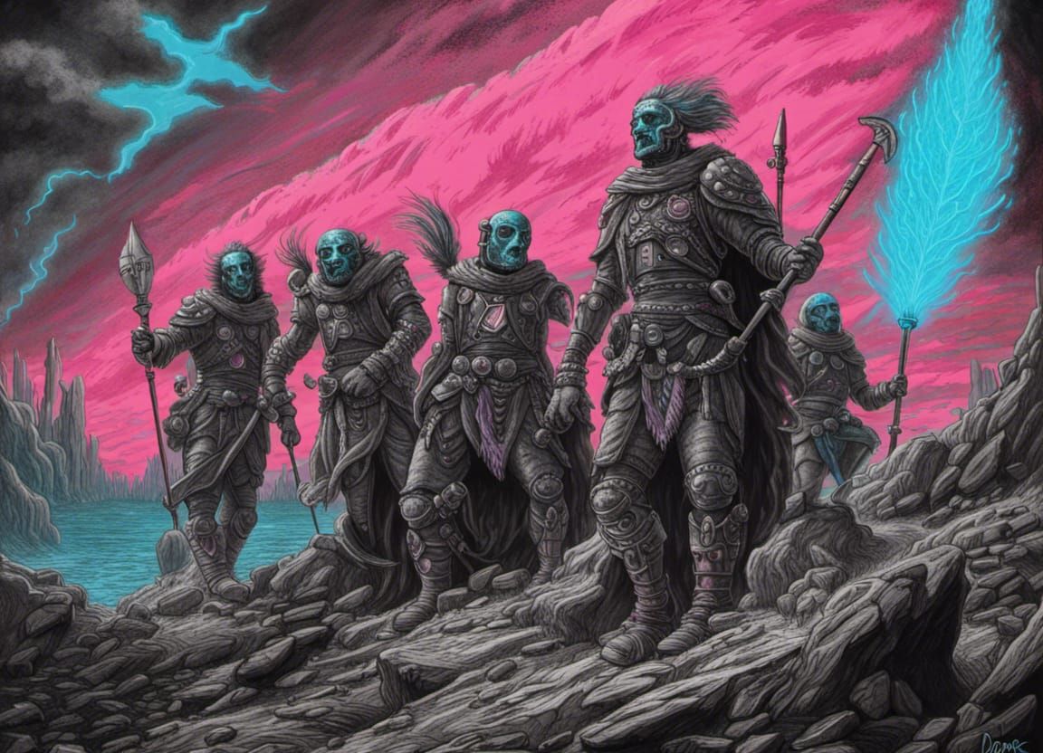 Martian Barbarians in Synthwave Retro Horror Style