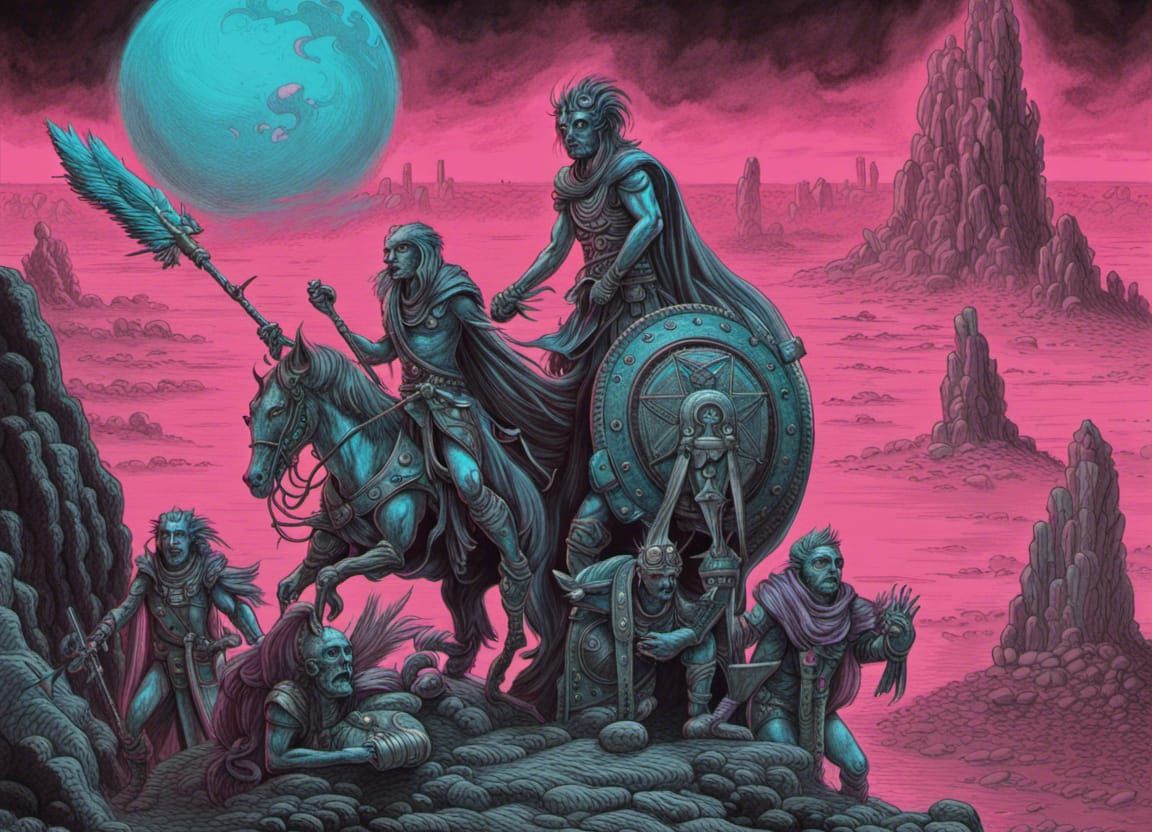 Martian Barbarians in Synthwave Retro Horror Style