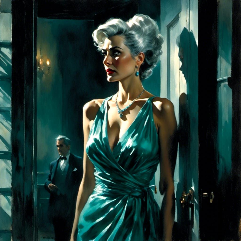 Film Noir Woman in Turquoise Gown