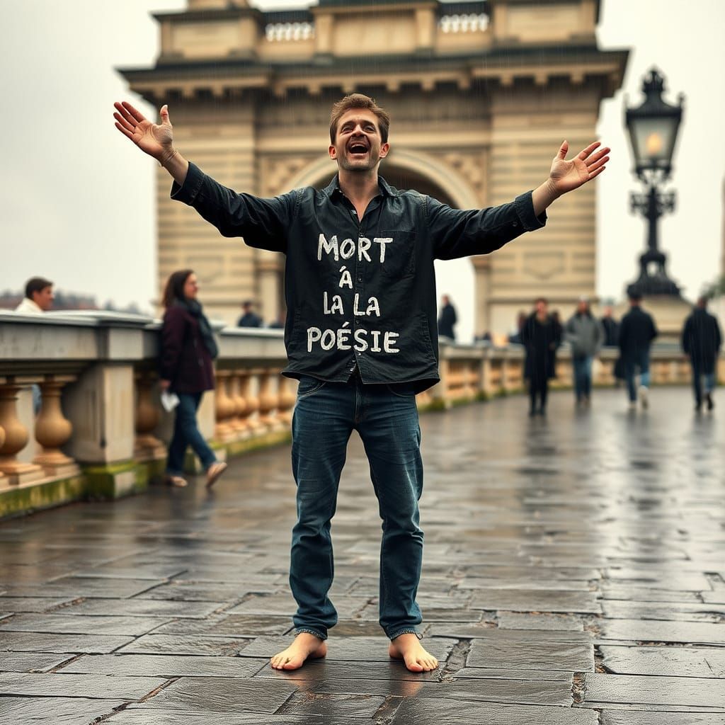 Man Shouts on Pont-Neuf Bridge in Street Art Style